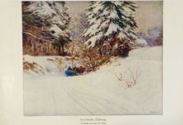 1917 - alter Druck - Verschneiter Hohlweg (Gemälde von Joh. D. Holz)